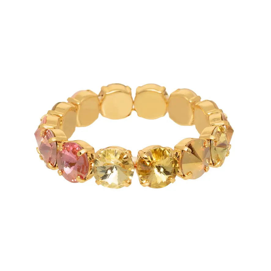 TOVA Croatia Stretch Bracelet featuring blush pink and yellow crystals in gold prong settings