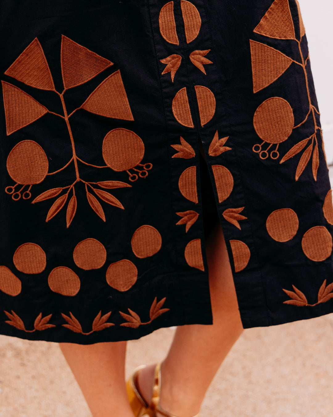 Uncle Frank: Placket Embroidered Dress in Black (73697)