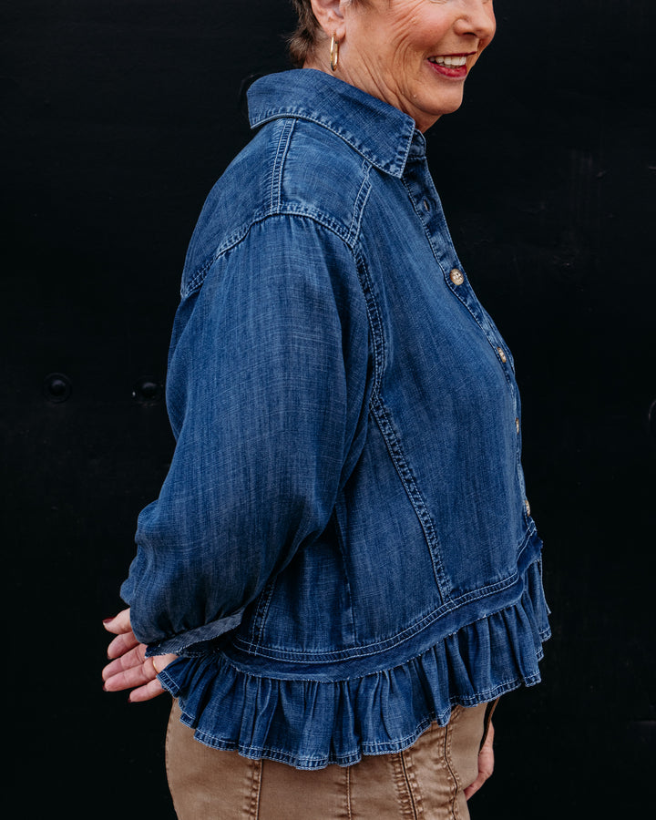 Ivy Jane: Denim Jacket w/ Ruffles Peplum in Indigo (121188)