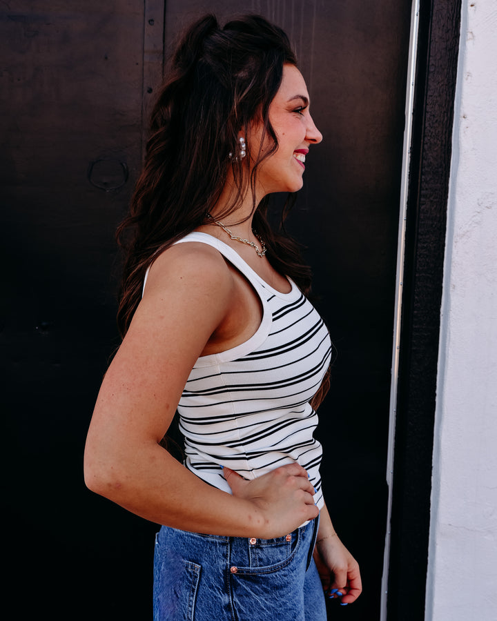 SPANX® RIBBED KNIT SCOOP NECK TANK IN IVORY(22828R)