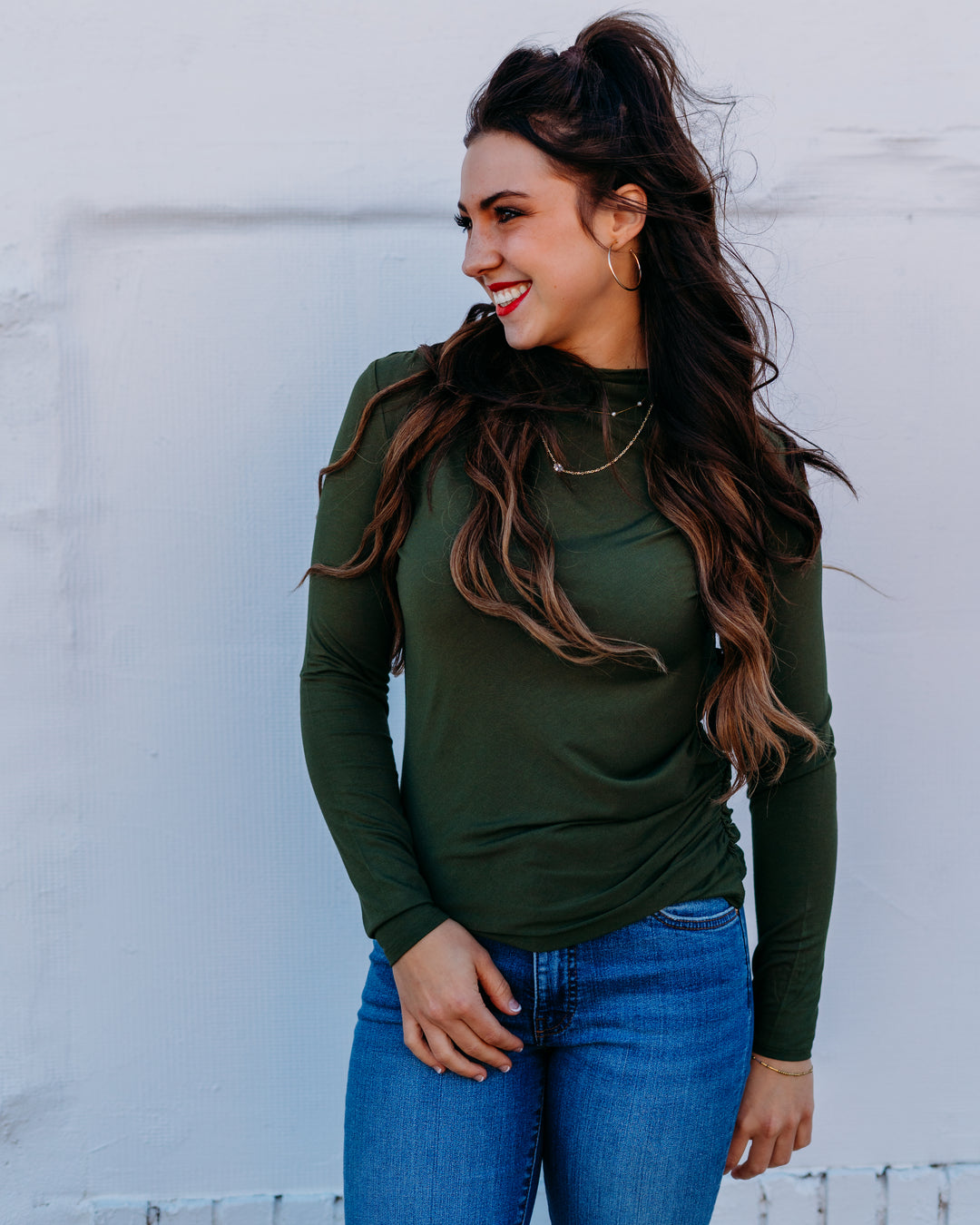 Liverpool: Long Sleeve Mock Neck in Forest Shade - The Vogue Boutique
