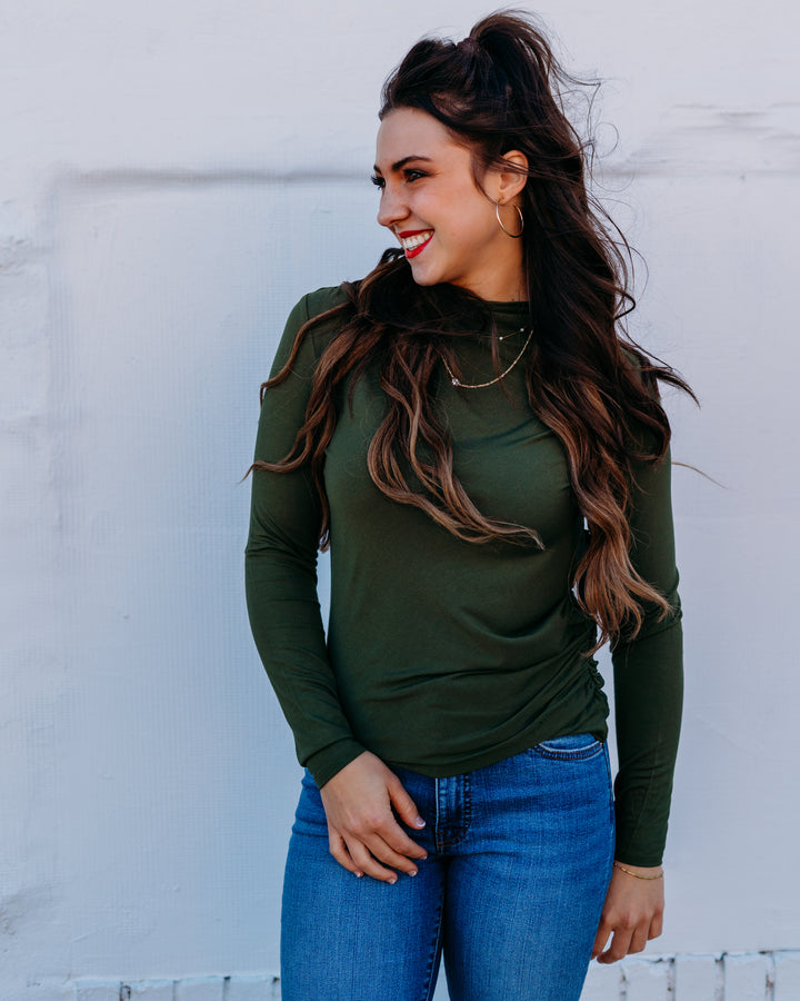 Liverpool: Long Sleeve Mock Neck in Forest Shade - The Vogue Boutique