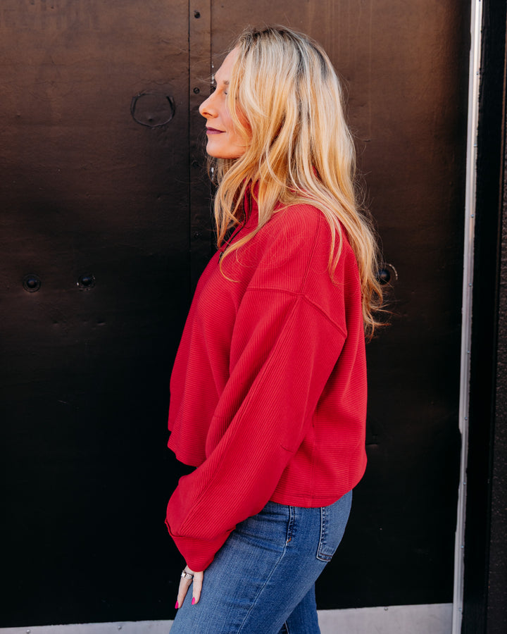 Free People: CELESTE QUARTERZIP in SALSA (FP-OB2616343-6600)