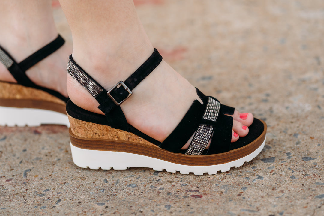 Vaneli: Caitlin Sandal Heel in Black Suede - The Vogue Boutique