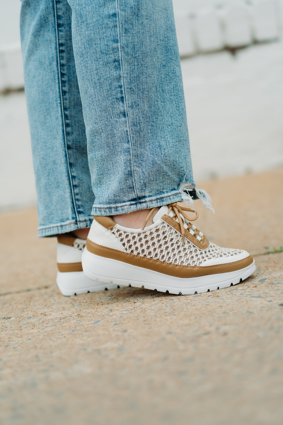 Vaneli: Qubi Tennis Shoe in Beige Itess - The Vogue Boutique