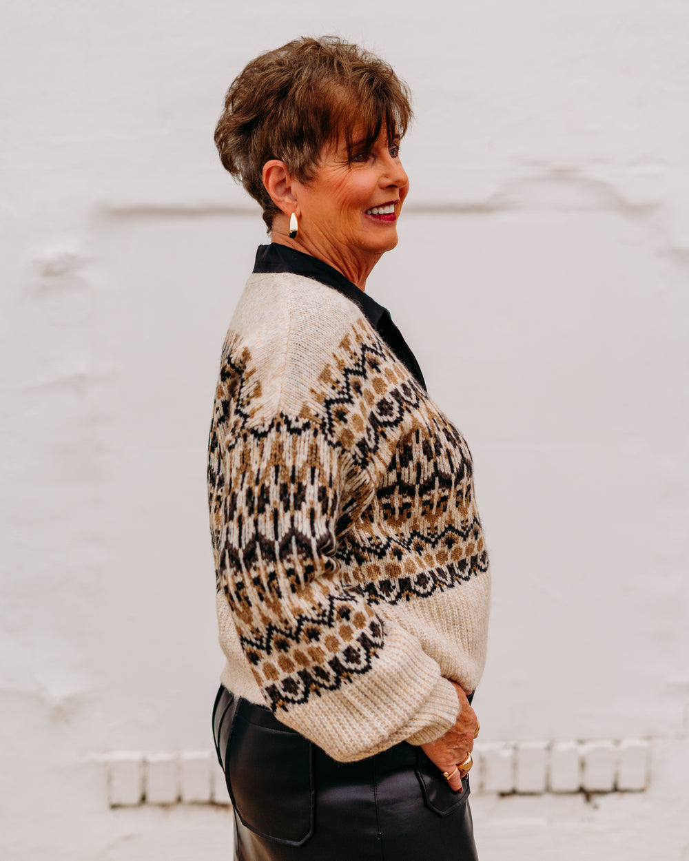Karen Kane: Jacquard Cardigan Sweater in Multi Color 3L89145 - The Vogue Boutique