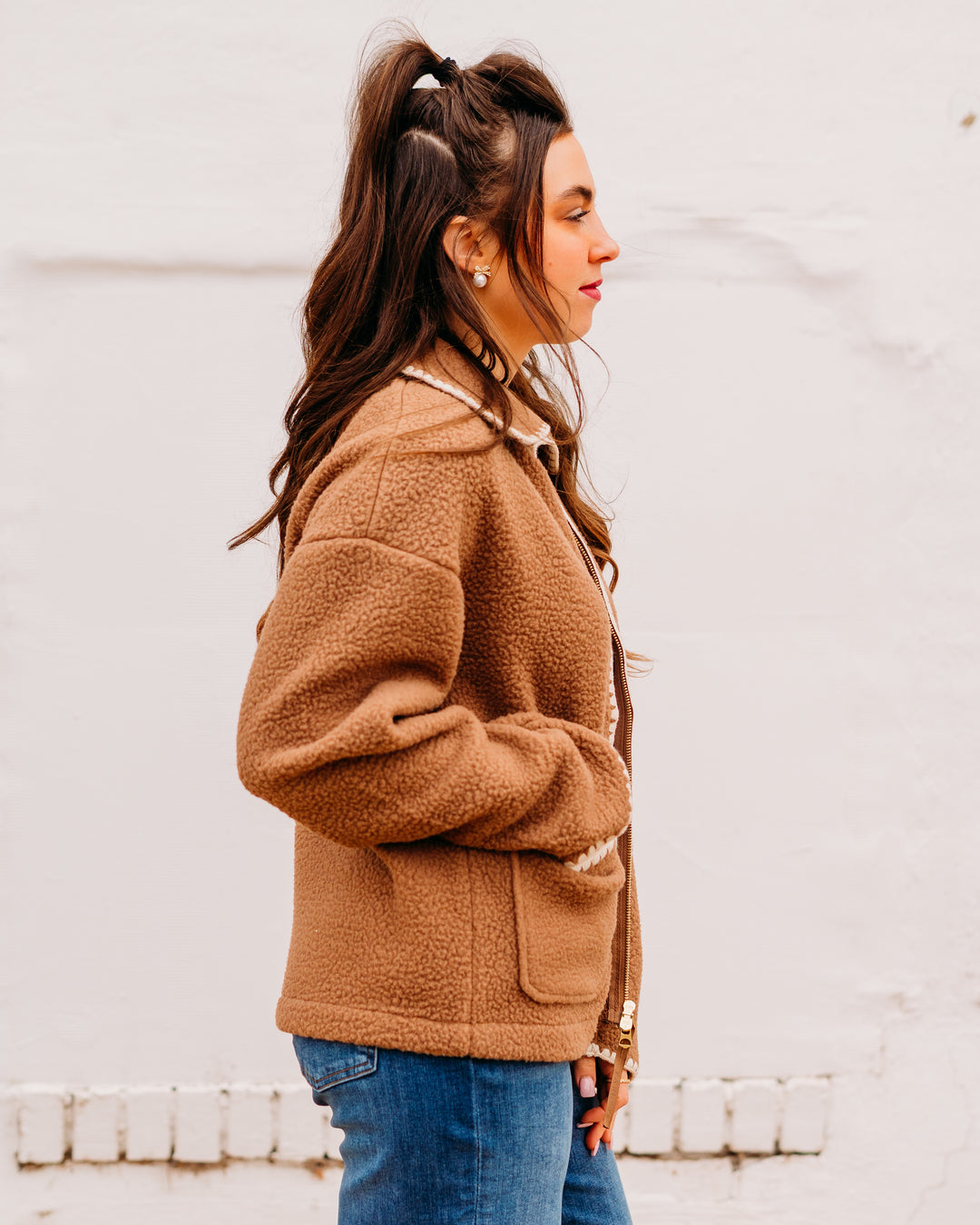 Varley: Ruiko Zip Through Fleece in Cocoa Dust