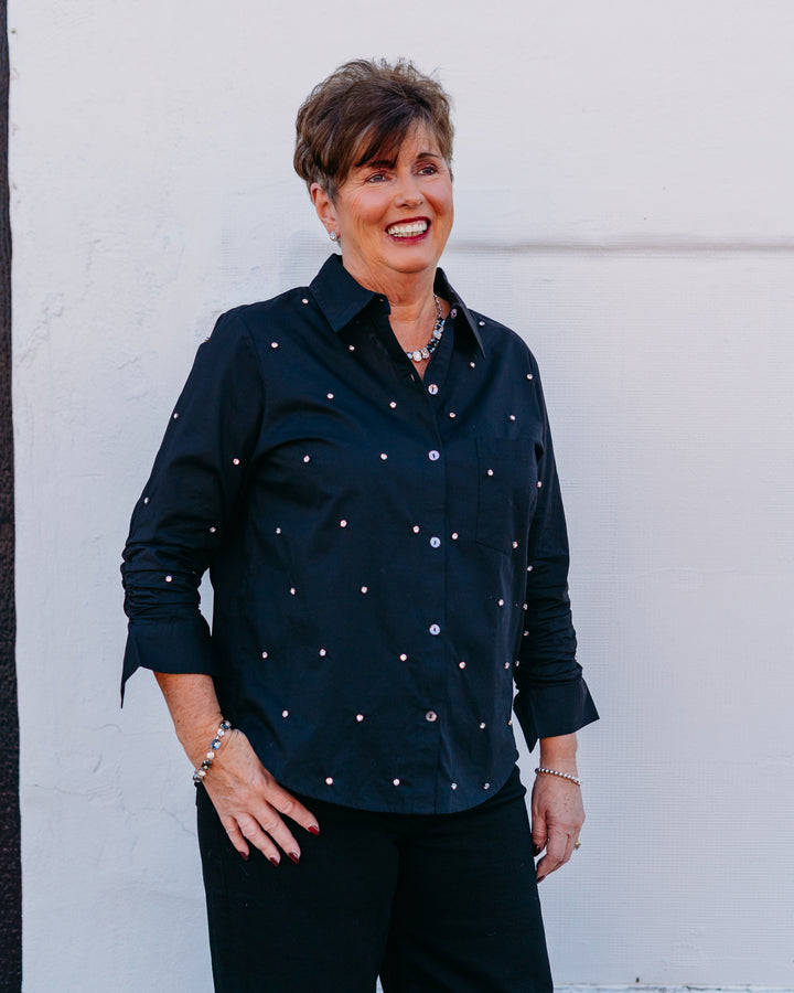 Karen Kane: Embellished Shirt in Black - The Vogue Boutique