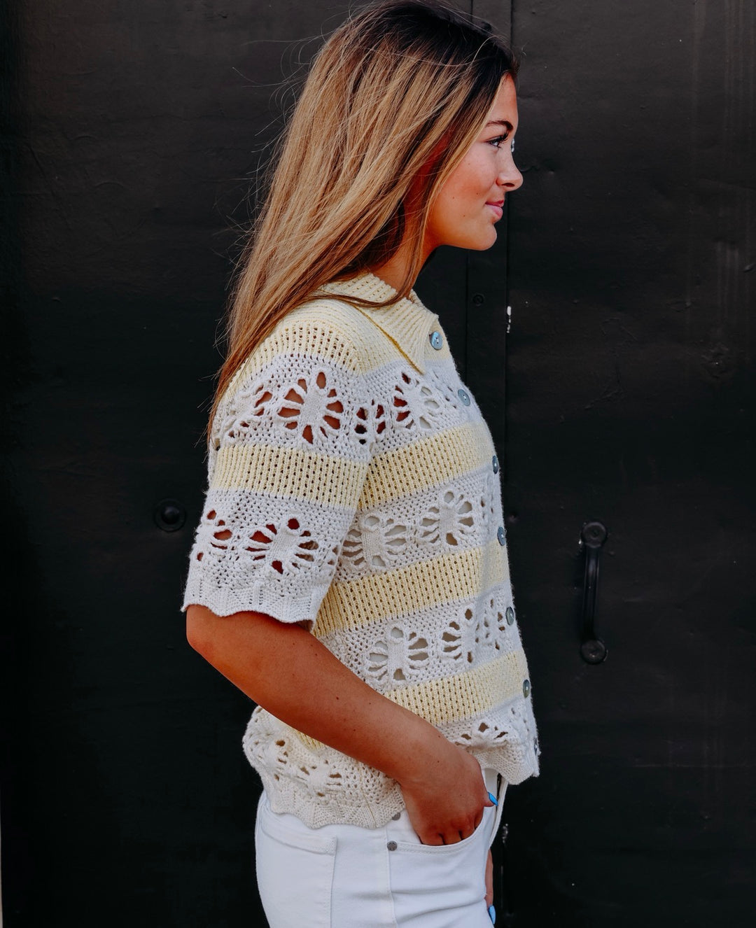 Another Love: Andrine Top in Cream and Yellow