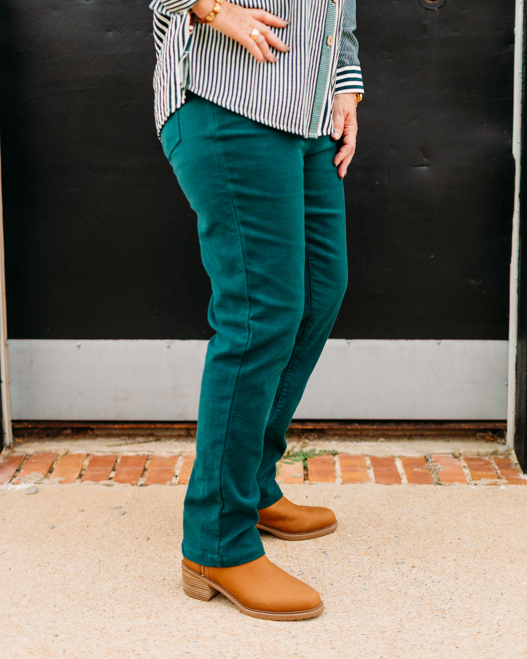 Multiples:  (Sun Stone) Zip Front Ankle Jeans in Deep Green(M35711PM) - The Vogue Boutique