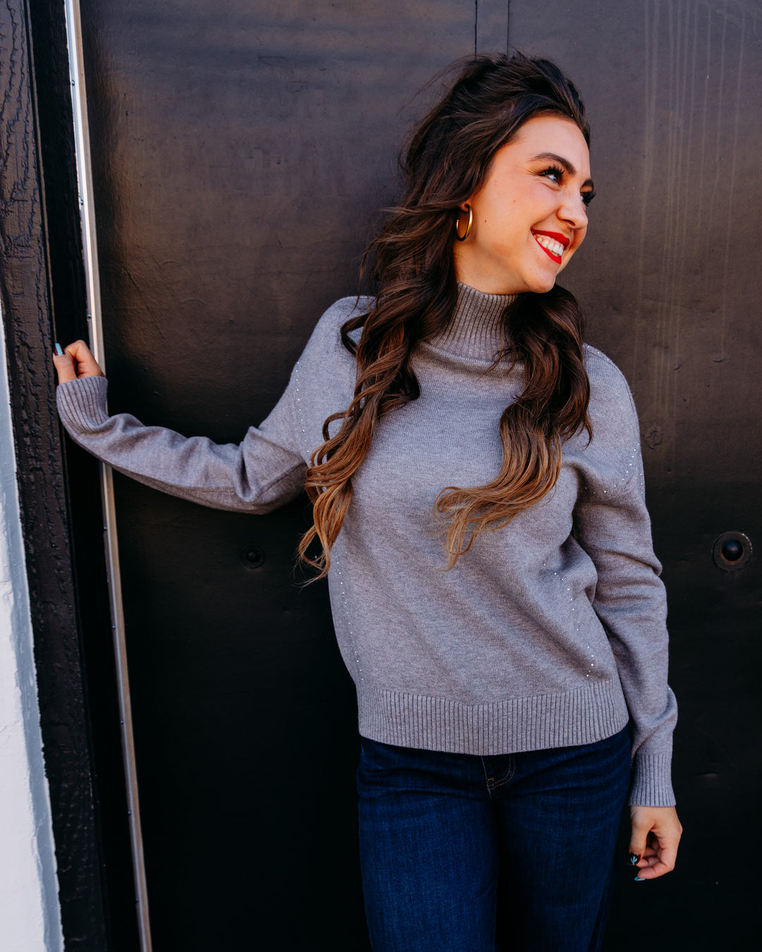 Joseph Ribkoff: Embellished Turtleneck Sweater in Taupe Melange (264934)