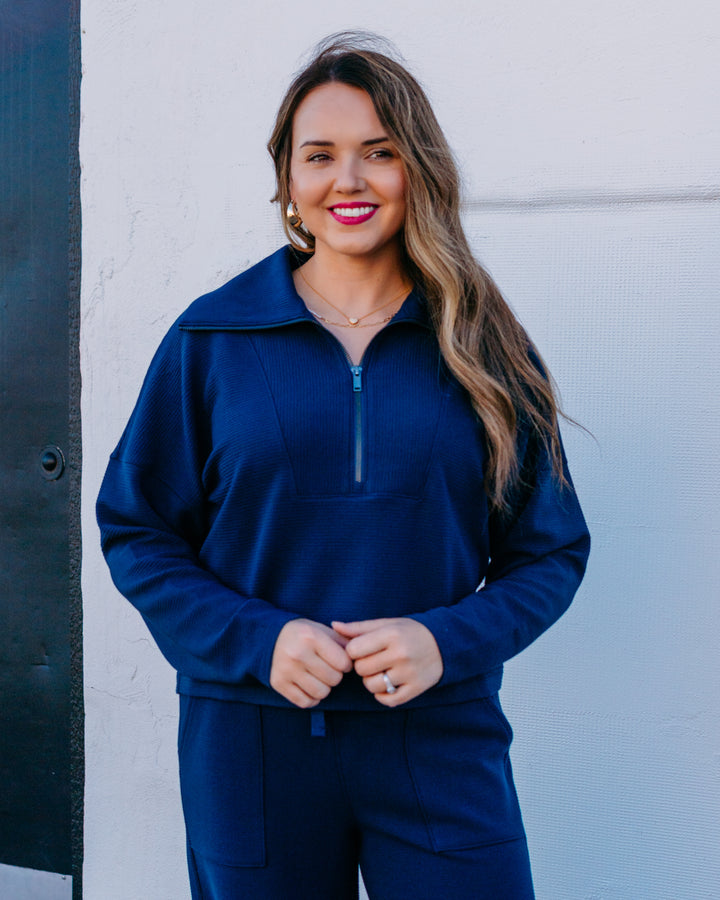 Spanx Airessentials: French Rib Half Zip in Timeless Navy (22401R) - The Vogue Boutique