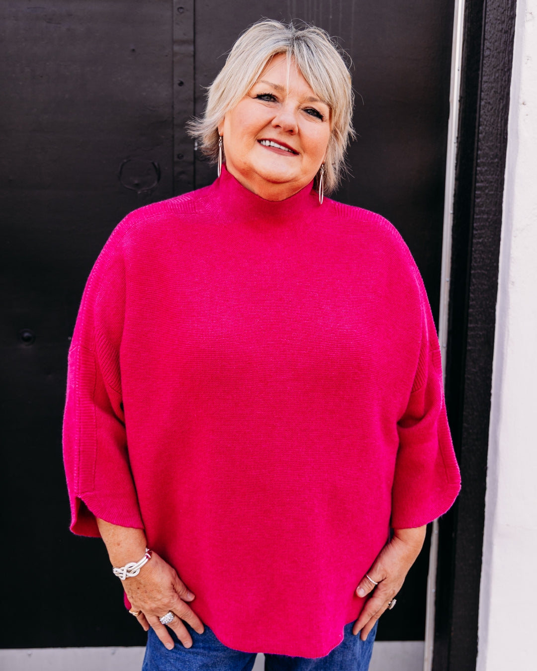 Multiples: Funnel Neck Sweater in Deep Fuchsia (M46110KM)