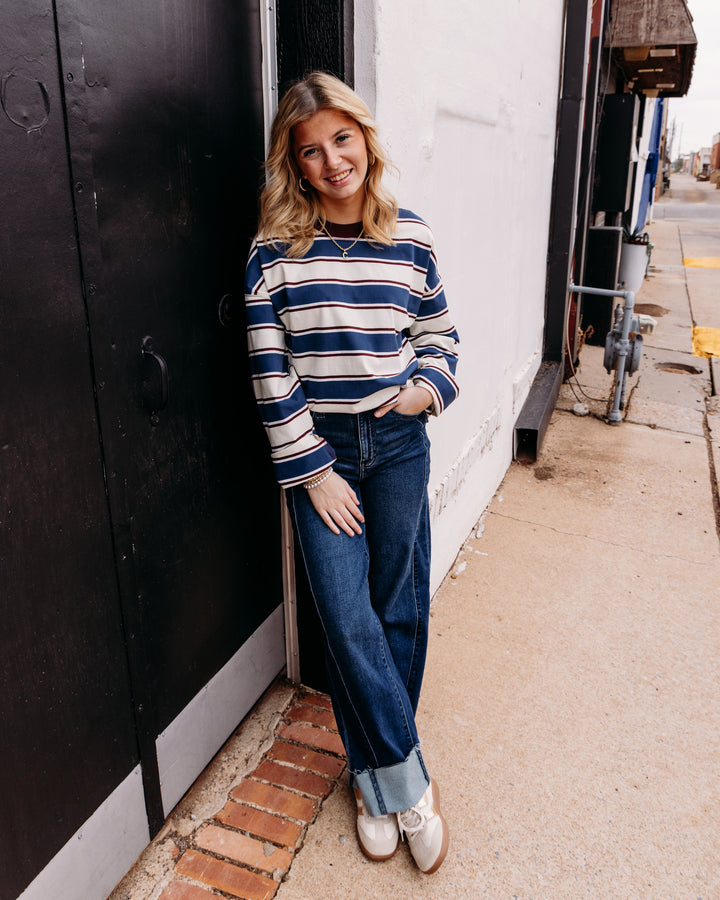 Daze: Salinas Easy Long Sleeve Tee in Cove Stripe (D00052000-JA)