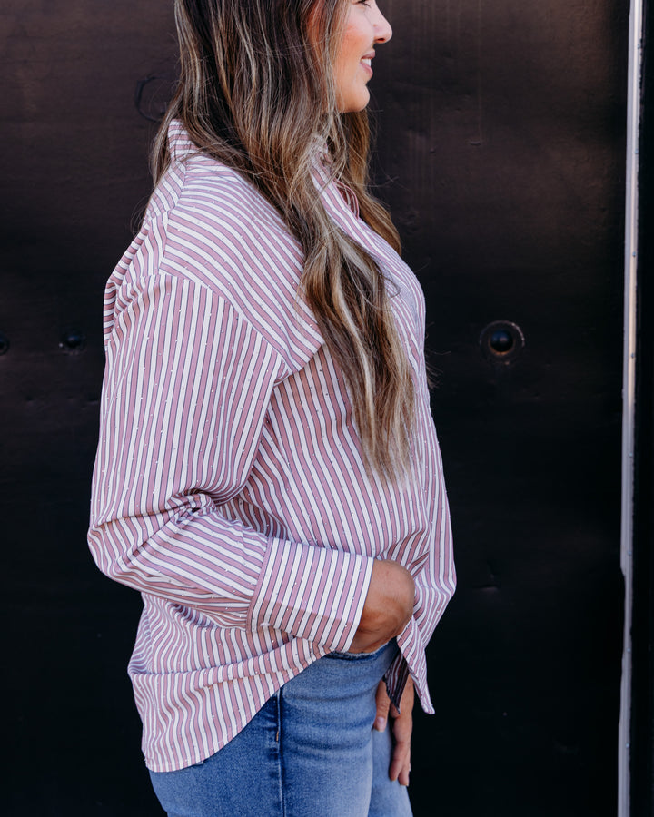 Joseph Ribkoff: Tencel Stripe Print Boxy Blouse in Vintage Rose/Vanilla (261931f26)