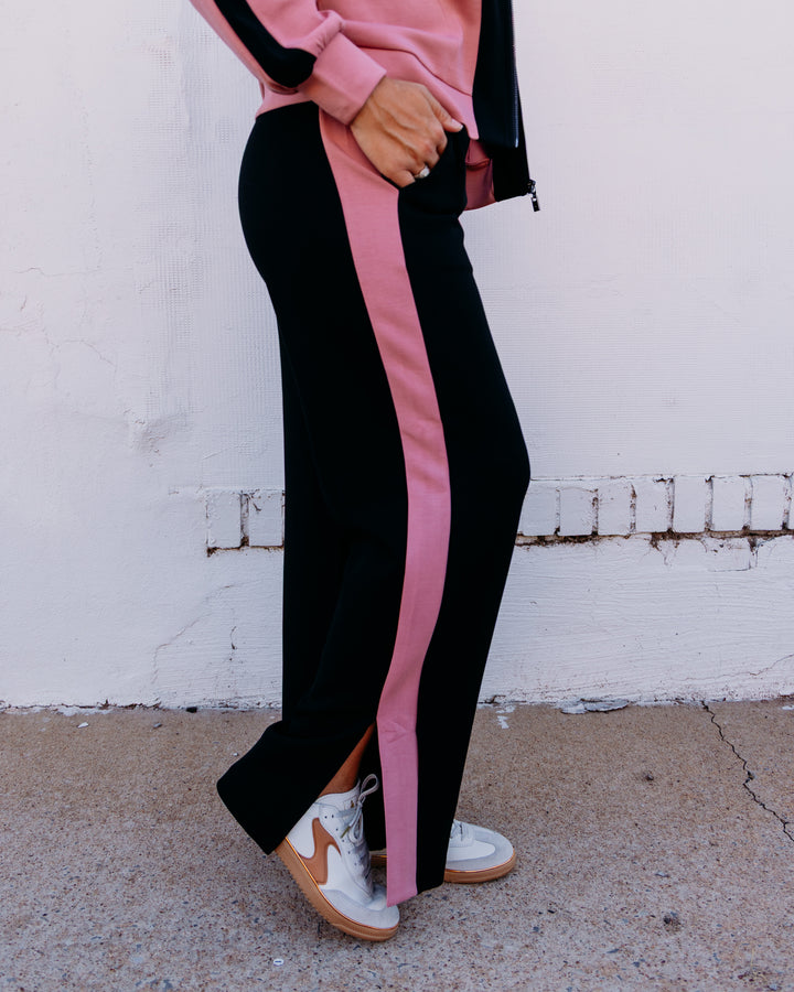 Joseph Ribkoff: Contrast Side‑Stripe Wide‑Leg Pants in Black/Vintage Rose (263622)