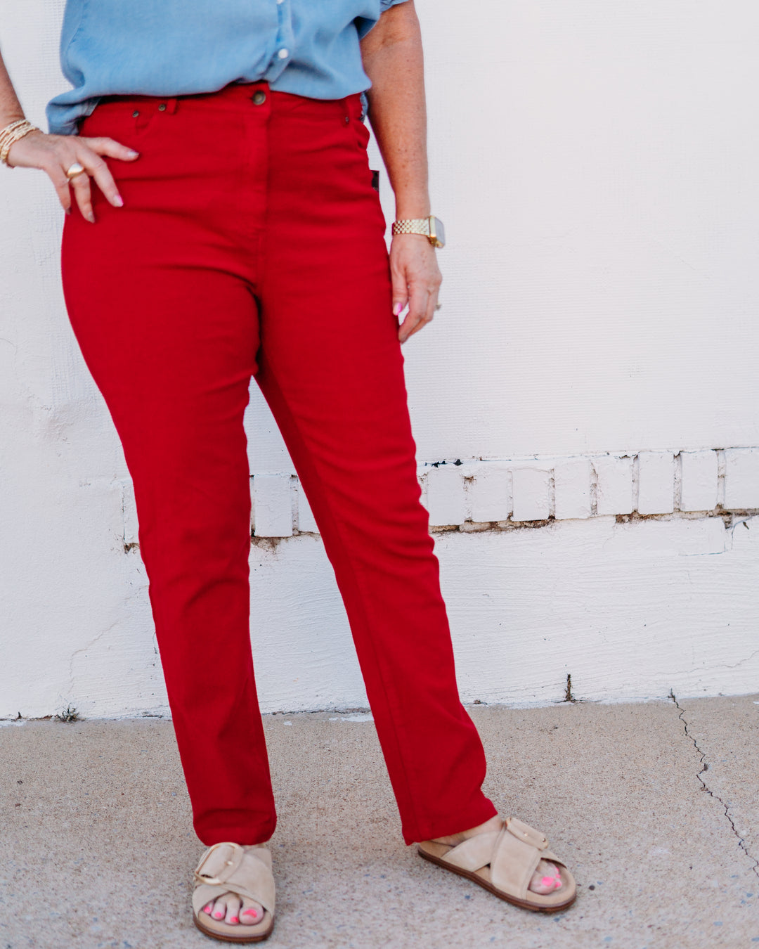 Multiples: Zip Front Ankle Jeans in Red(M35711PM) - The Vogue Boutique