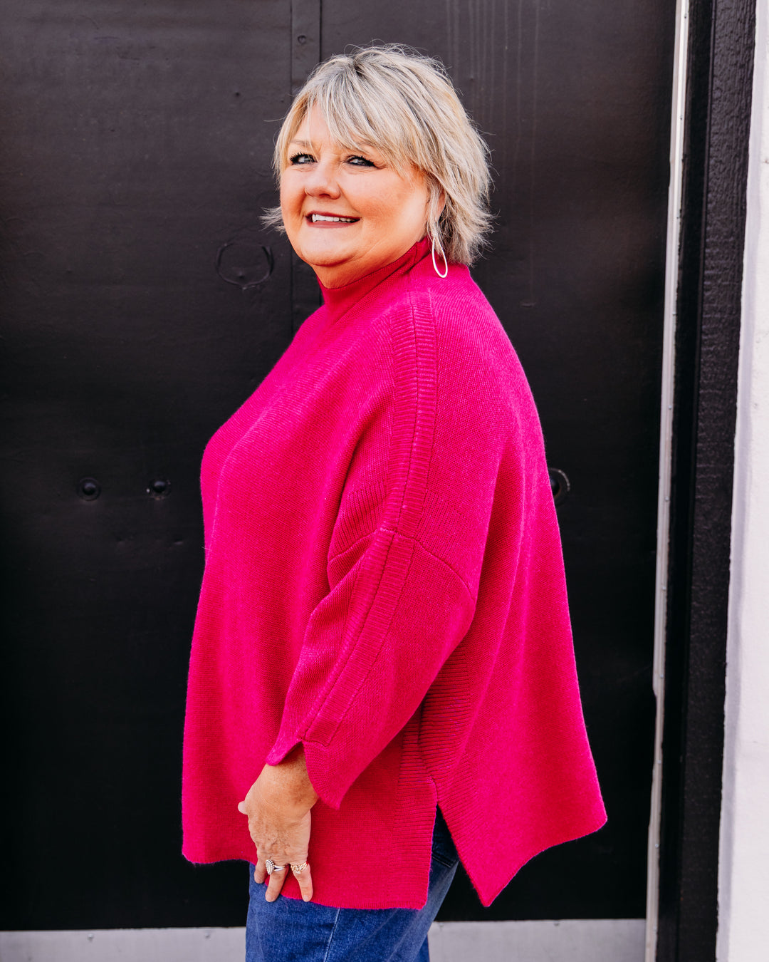 Multiples: Funnel Neck Sweater in Deep Fuchsia (M46110KM)