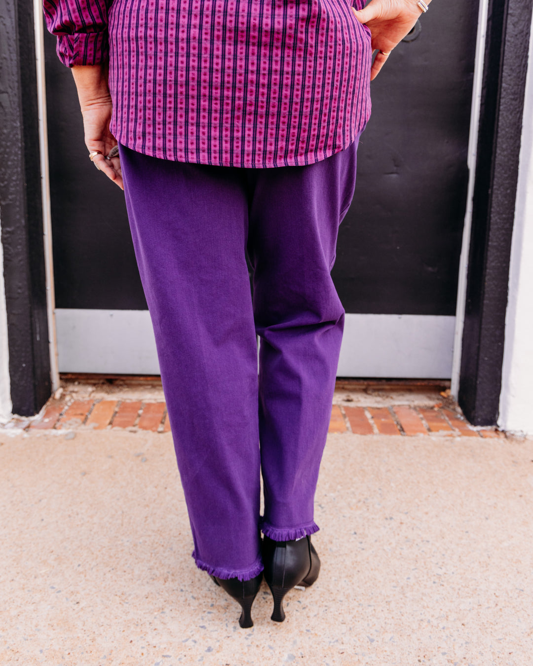 Multiple: Woven Fringe Hem Ankle Pant in Eggplant (M35714PM)