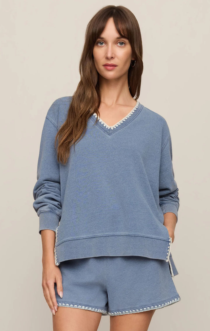 Z Supply: Cam Knit Denim Whipstitch Top in Santorini Indigo (ZT263233)