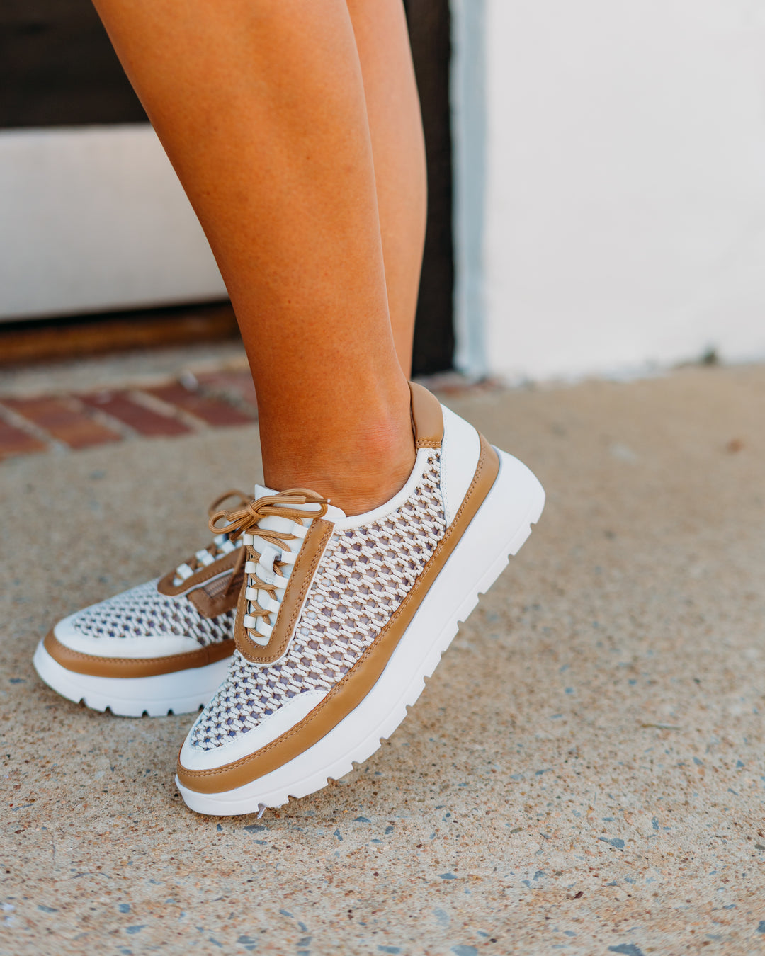 Vaneli: Qubi Tennis Shoe in Beige Itess - The Vogue Boutique