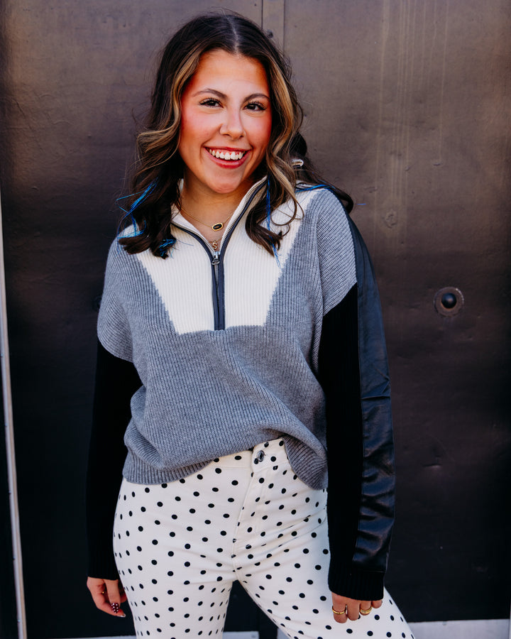 Elan: Half-zip sweater in Grey Color Block (SWB11476)