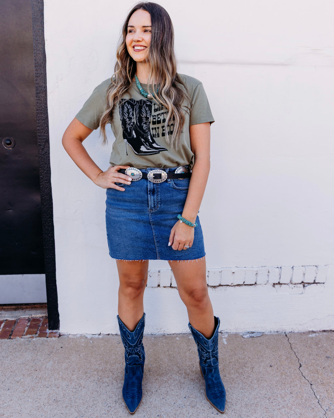Project Social T: Better In Boots Tee in Olive Green