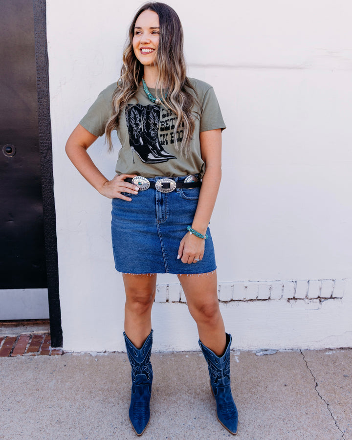 Project Social T: Better In Boots Tee in Olive Green