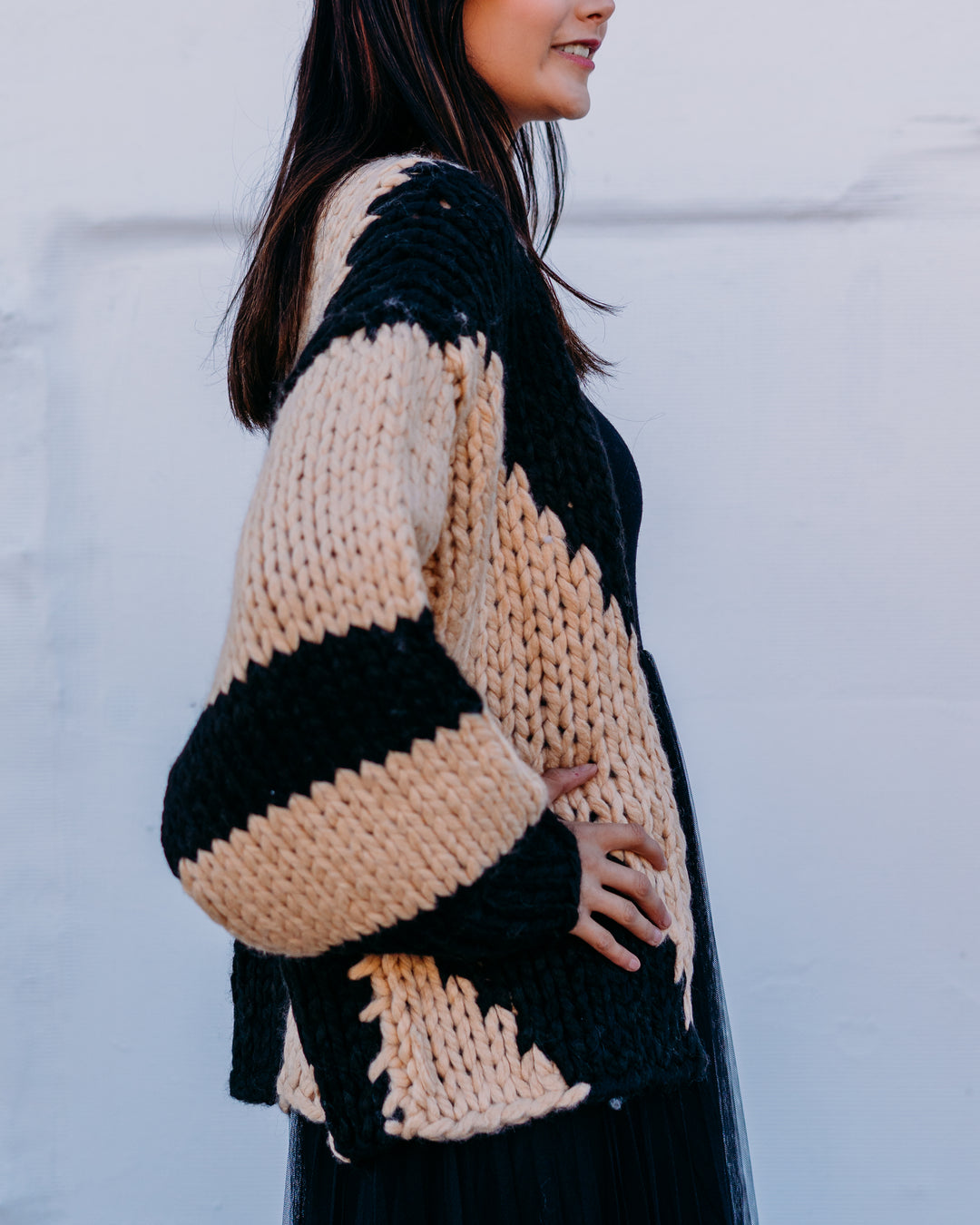 Elan: Beige Black Cardigan sws11513