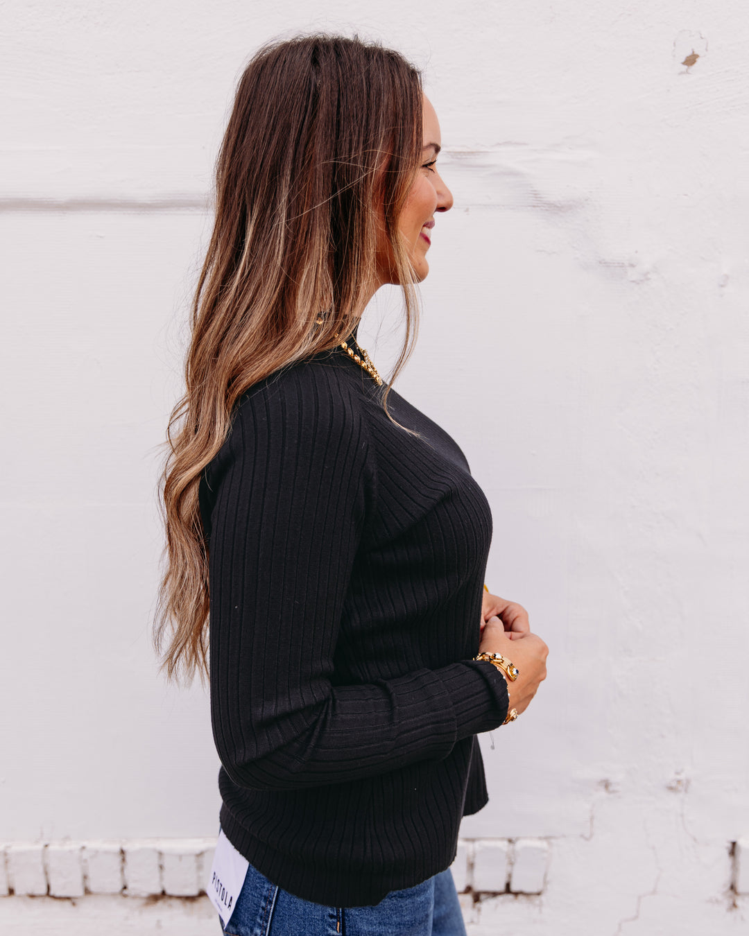 Charlie B: Ribbed Knit Mock Sweater in Noir (C2754RP)