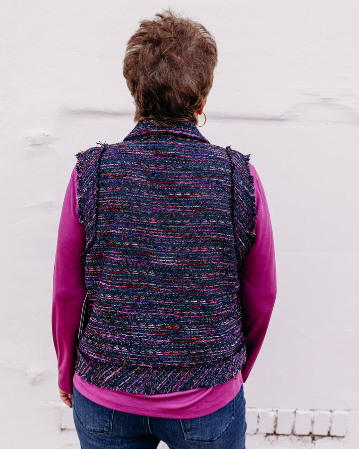 Multiples: Woven Button Front Lined Vest in Multi (M46509VM)