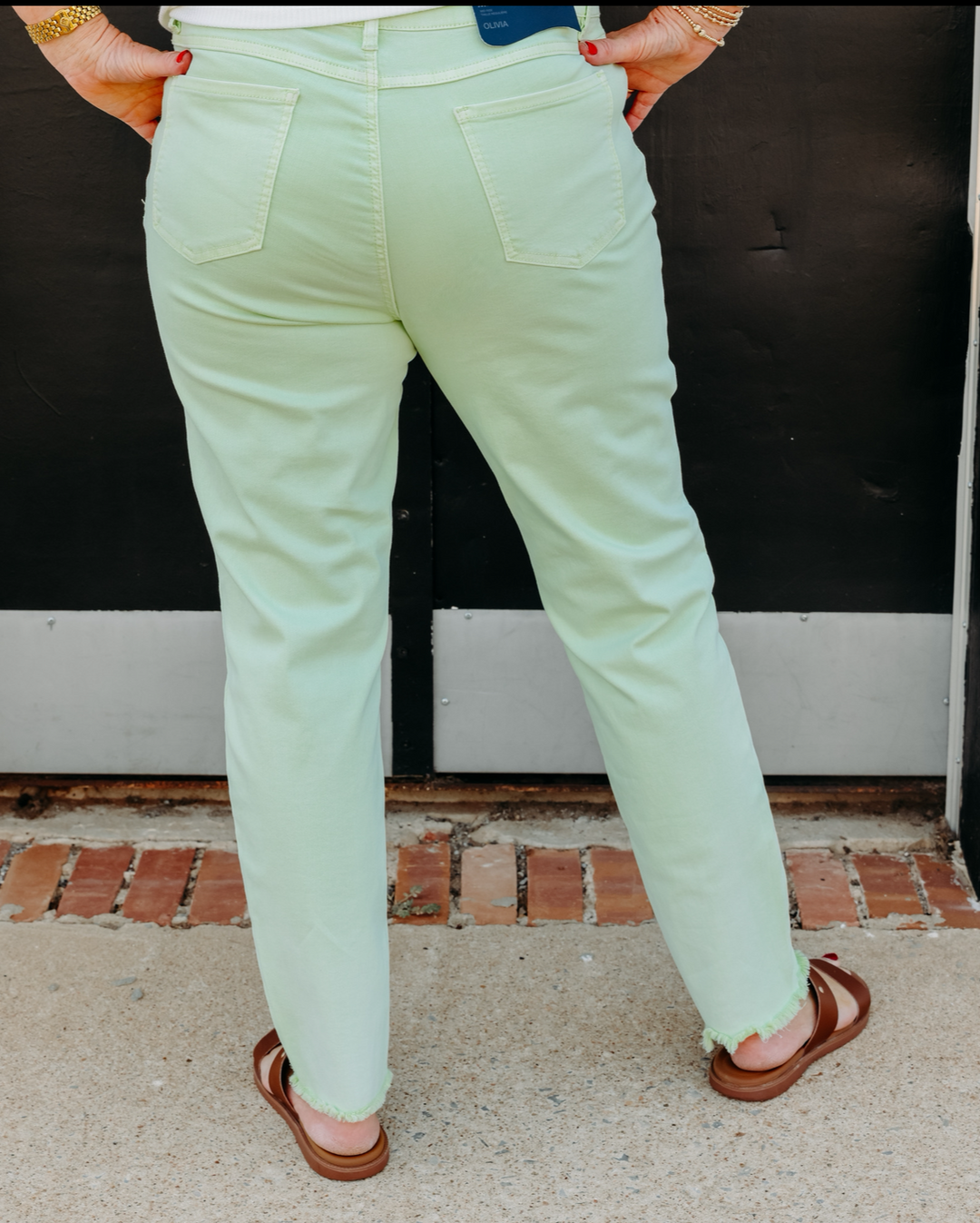 French Dressing Jeans: Olivia Slim Ankle Frayed Jeans in Mojito Green - The Vogue Boutique