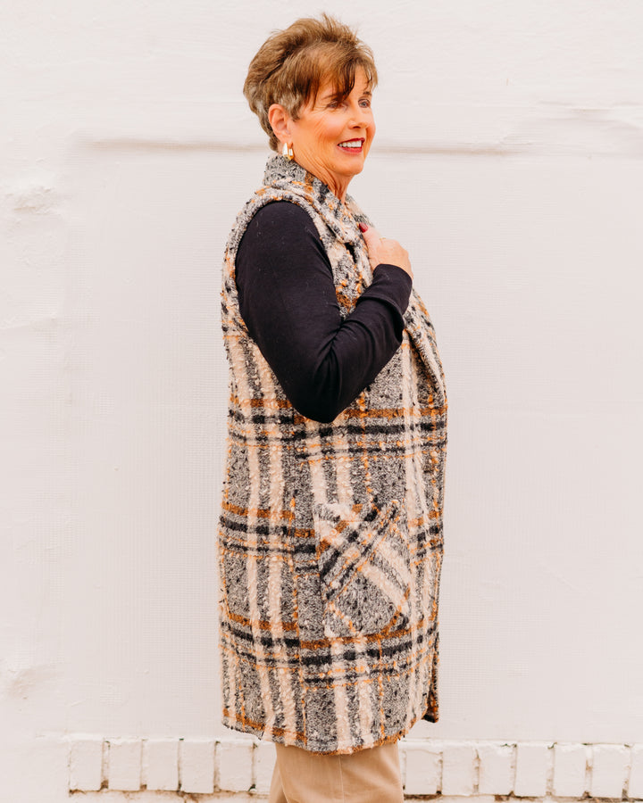 Tribal: Wide Notch Collar Vest in Sandstone - The Vogue Boutique