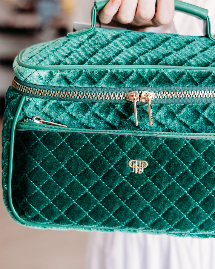 PurseN: Classic Train Case Jewelry Bag in Emerald Velvet (H2234EV)