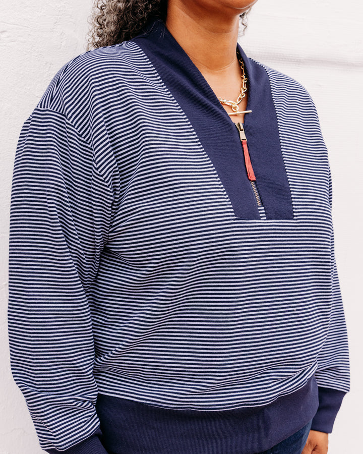 Tru Luxe: Shawl Collar Zip Front Sweatshirt in Navstr (T36476TM)