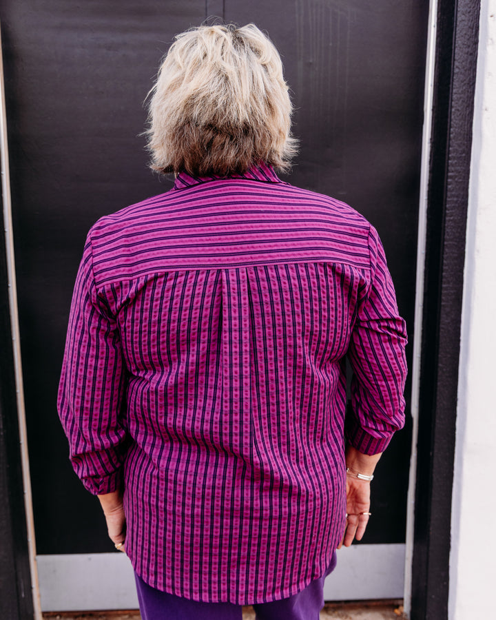 Multiples: Long Sleeve Button Front Shirt in Plum (M46507BM)