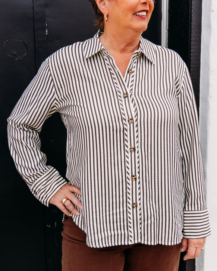 Multiples: Cuff Stripe Long Sleeve in Dark brown (M46611BM)