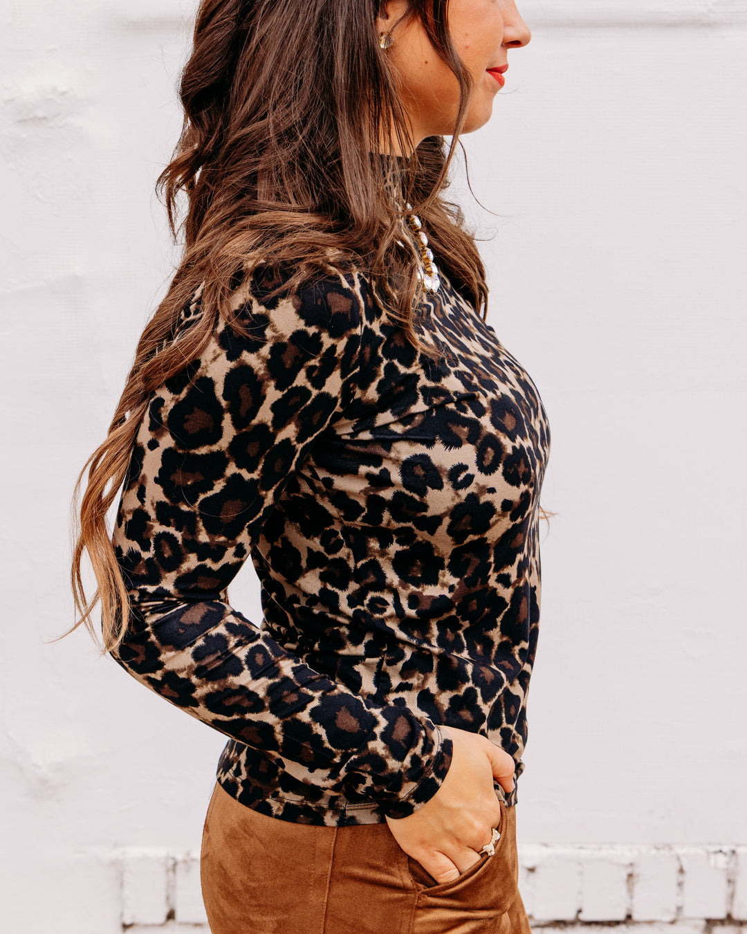 Charlie B: Printed Jersey Long Sleeve Mock Neck Top in Leopard