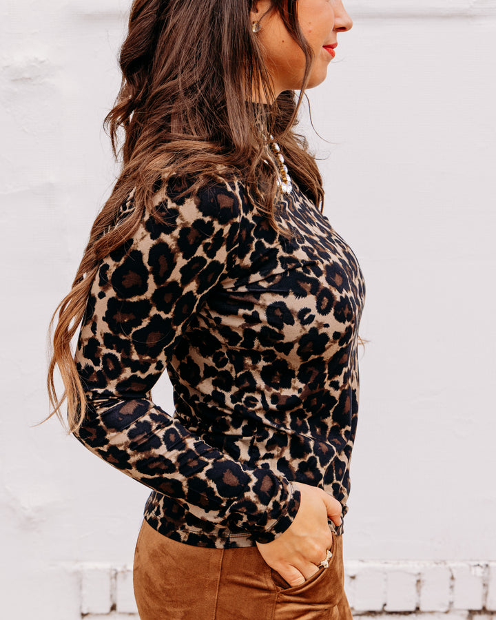 Charlie B: Printed Jersey Long Sleeve Mock Neck Top in Leopard