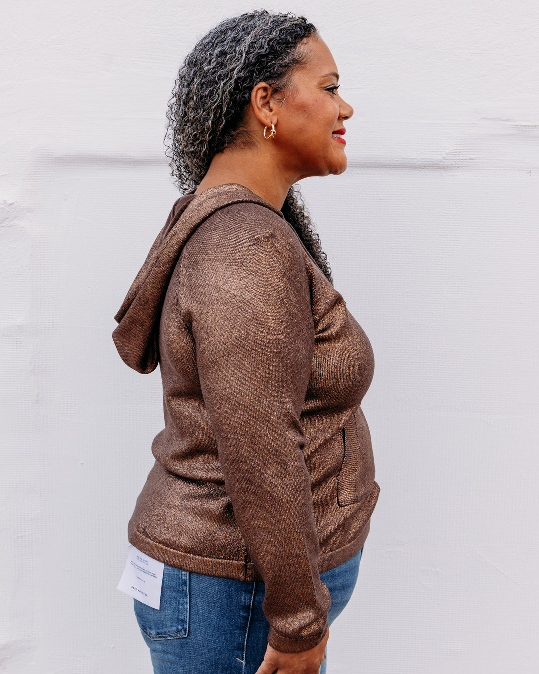 Charlie B: Foiled Raglan Sleeve Hoodie Sweater With Kangaroo Pocket in Cuivre (C2733RR)