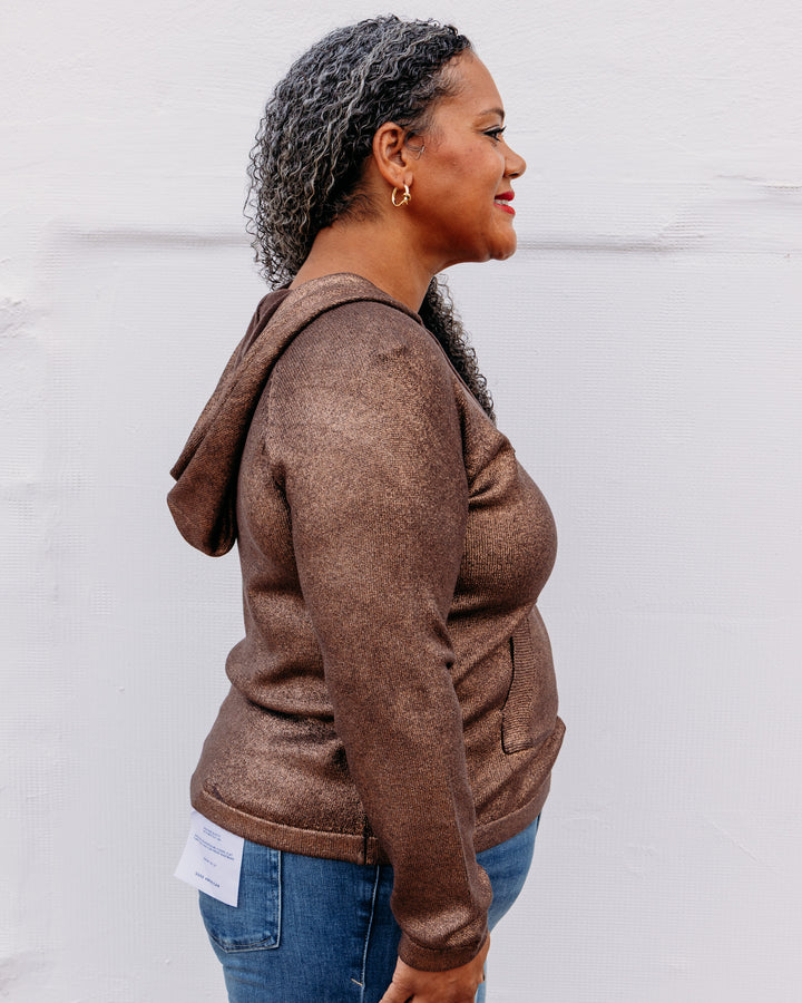 Charlie B: Foiled Raglan Sleeve Hoodie Sweater With Kangaroo Pocket in Cuivre (C2733RR)