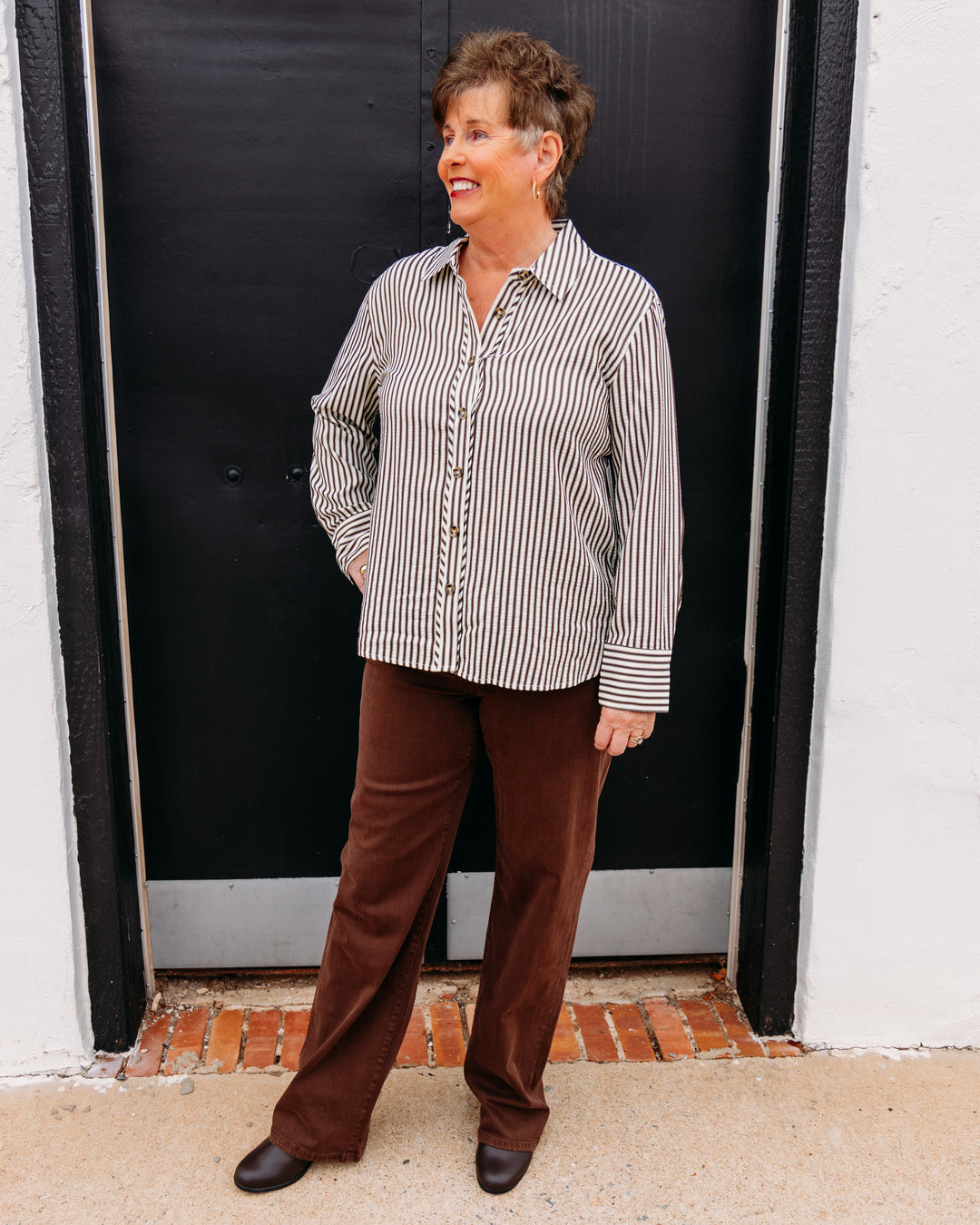 Multiples: Cuff Stripe Long Sleeve in Dark brown (M46611BM)