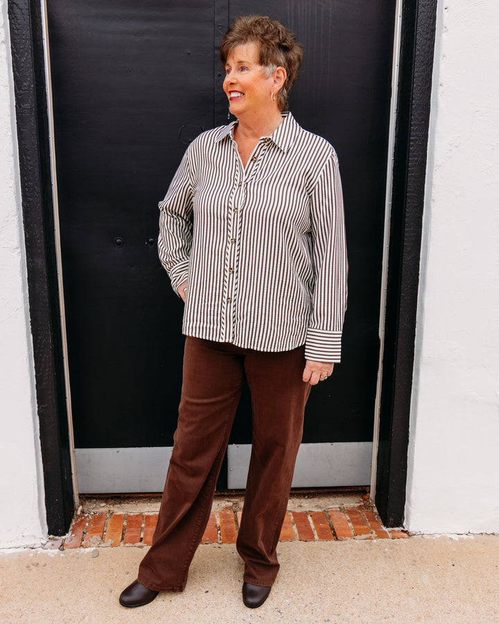 Multiples: Cuff Stripe Long Sleeve in Dark brown (M46611BM)