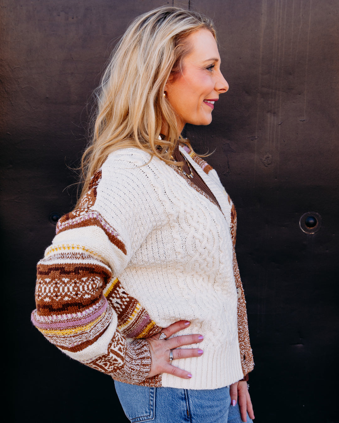 Tribal: Soft Multi Stitch Button-Front V-Neck Cardigan in Hazelwood (6022O-5105)