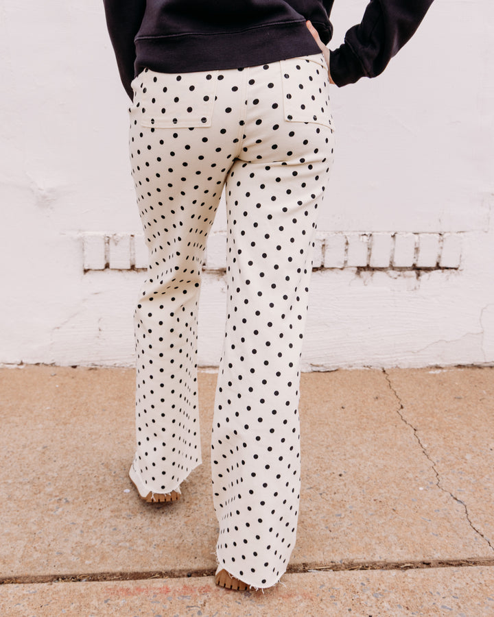 Poppy & Pine: Mini Polka Dot Stretchy Ivory Denim