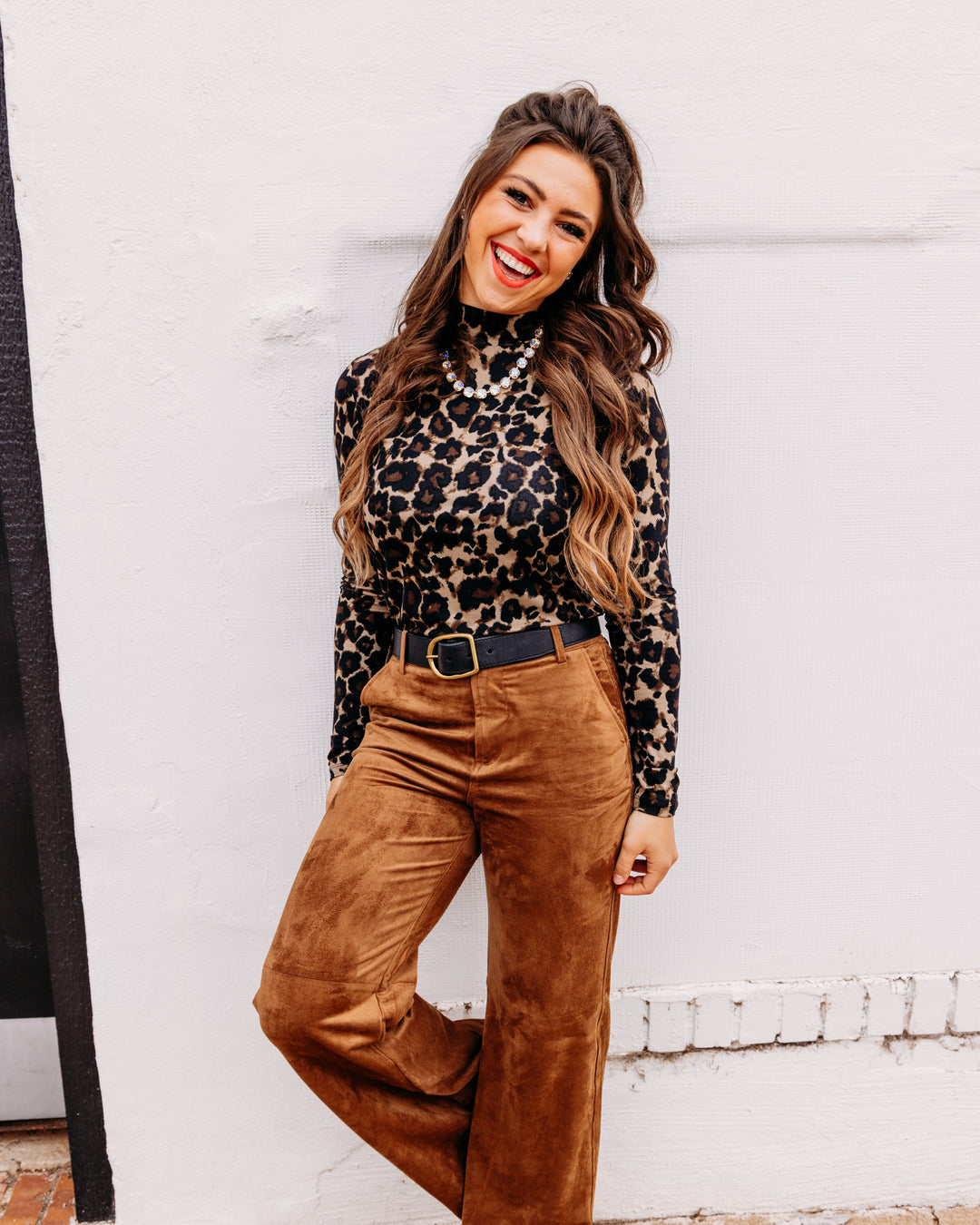 Charlie B: Printed Jersey Long Sleeve Mock Neck Top in Leopard
