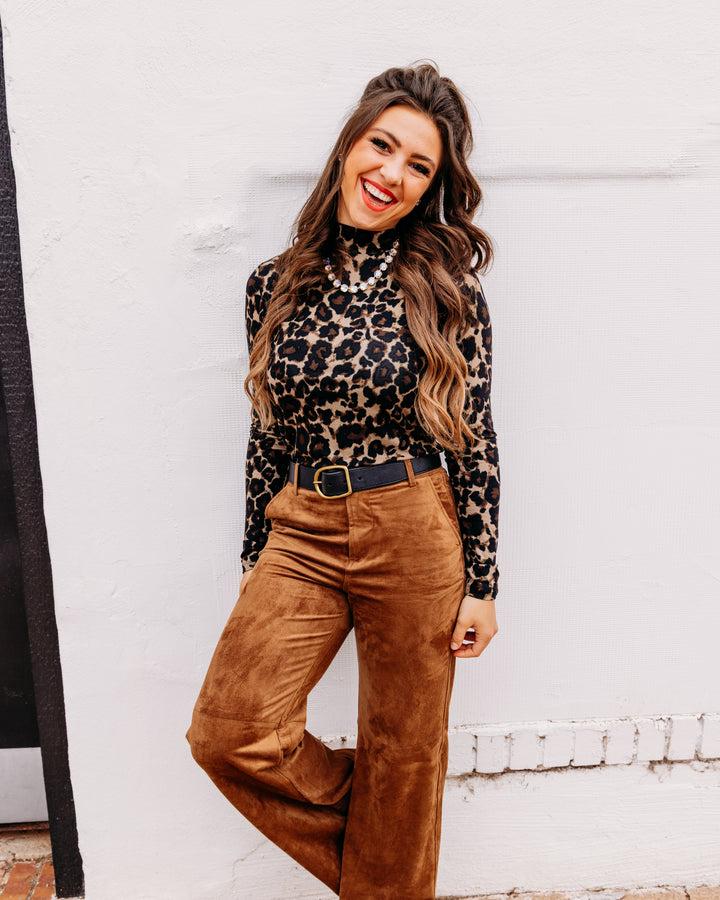 Charlie B: Printed Jersey Long Sleeve Mock Neck Top in Leopard