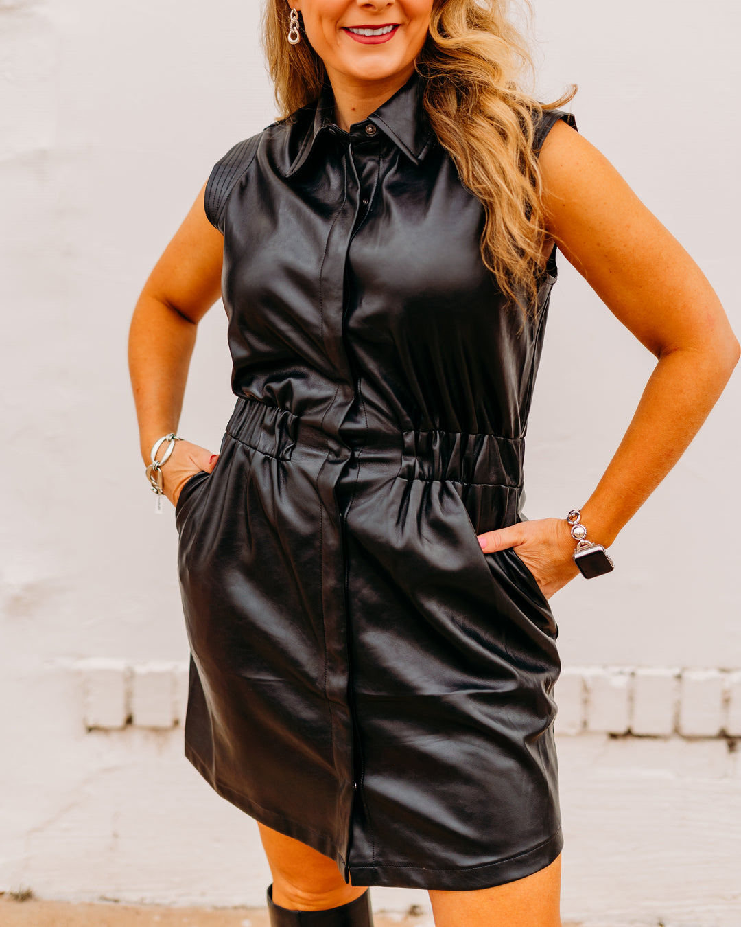 Elan Black Faux Leather Dress