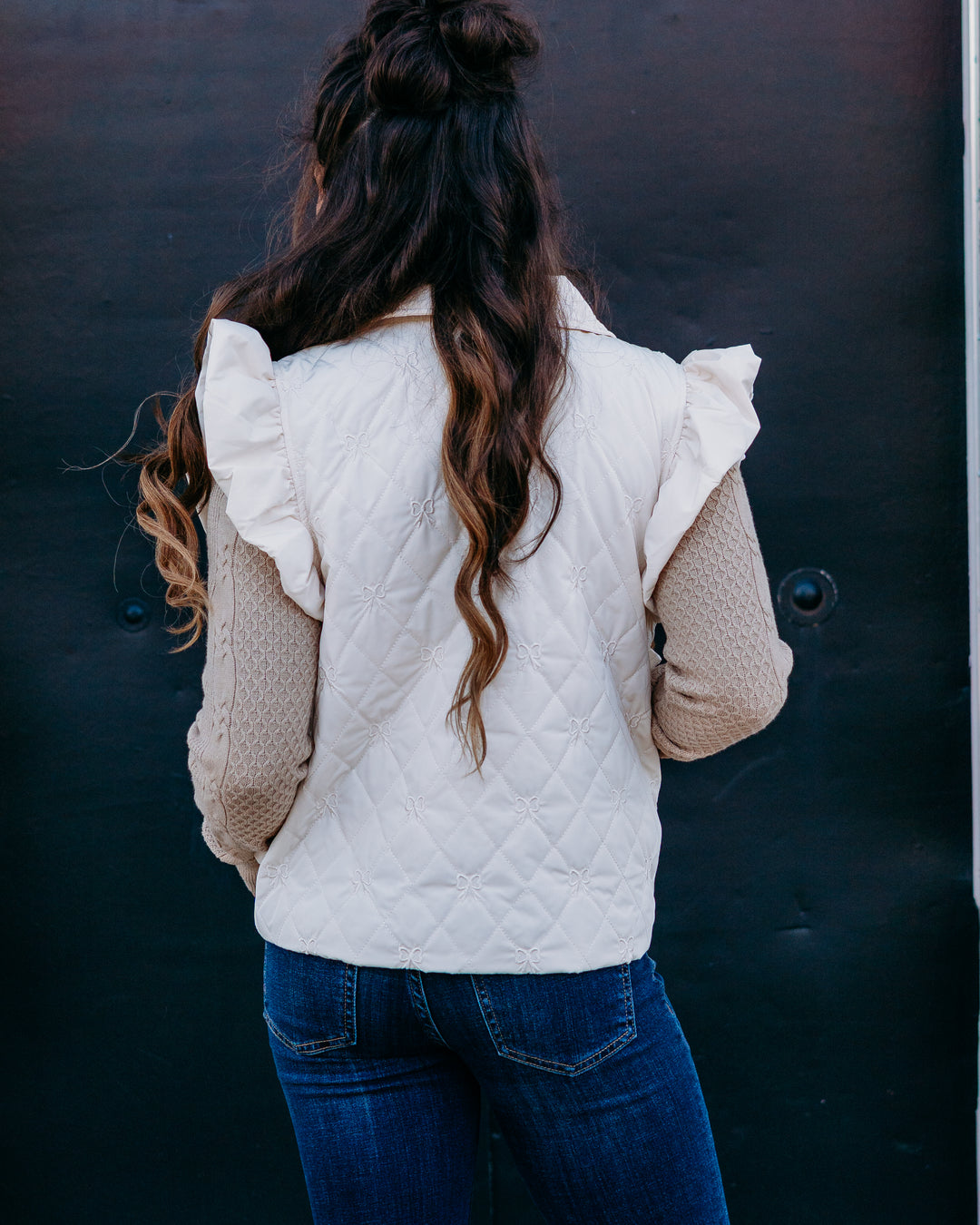 Jodifl: Puffer Vest with Bows in Ivory - The Vogue Boutique