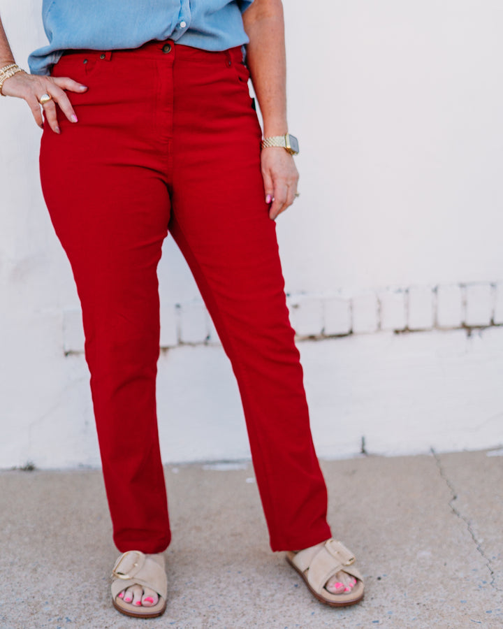 Multiples: Zip Front Ankle Jeans in Red(M35711PM) - The Vogue Boutique